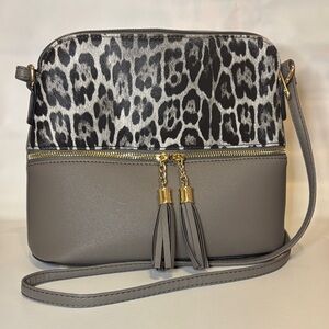 Gray Leopard Print Lightweight Medium Crossbody Bag